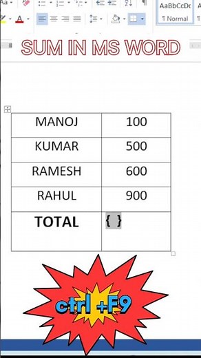 Mastering the SUM Formula in MS Word: Boosting Your Productivity #shorts