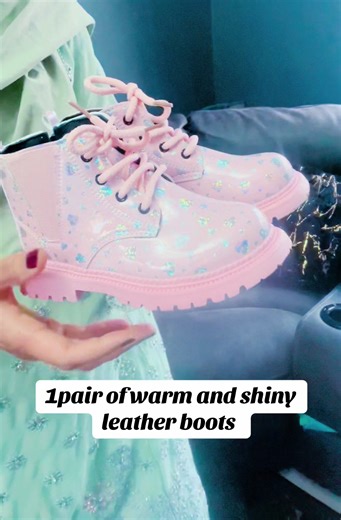 1 pair of warm and shiny leather small heart pattern single boots suitable for boys and g...#tiktokmademebuythis