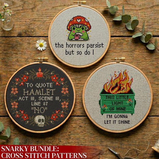 Funny Cross Stitch Patterns Bundle, Snarky Quotes Embroidery Design (PDF) - Etsy
