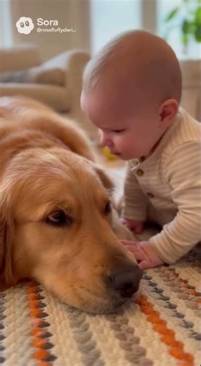 Baby and Golden Retriever Share the Gentlest Morning Kisses!