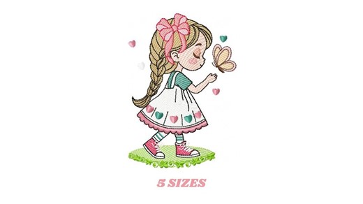 Baby Girl Embroidery Designs - Girl With Long Hair Braid Machine Embroidery Pattern - Princess With Butterfly File - Instant Download Pes - Etsy