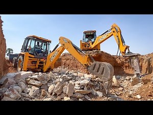 JCB 3DX Breaker dig and Bucket Expels stone for Making New Road Bridge | jcb video