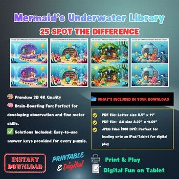 Mermaid Spot the Difference Puzzles: Visual Perception & Focus Activities