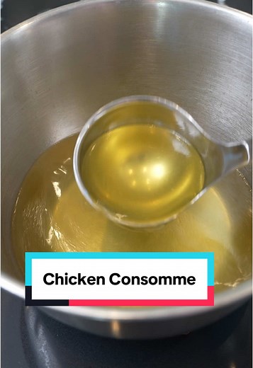 How to make chicken consommé Ingredients: * .75 lb ground chicken * 1/2 onion, diced * 1 carrot, diced * 1 celery rib, diced * 3 egg whites * 2 roma tomatoes, diced * 1 bay leaf * 2 tsp salt * 1.5 quarts chicken stock that is cloudy or needs clarification #chickenconsomme #consomme