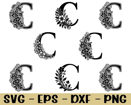 Decorative Floral Letter C Svg, Floral Alphabet C Silhouette, Dxf, Png - Etsy