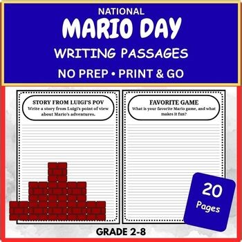 National Mario Day Writing Prompts | Classroom Activities | Grades 2–8