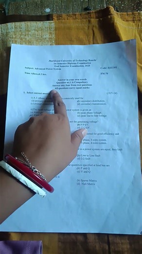 JUT question paper 3rd sem EEE Advance pawer system...#diploma