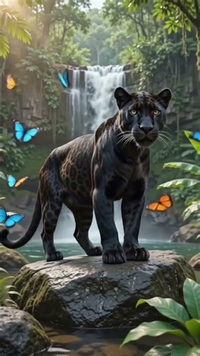🐆 Majestic Black Panther at the Waterfall 🌿✨ | Ultra Realistic Wildlife