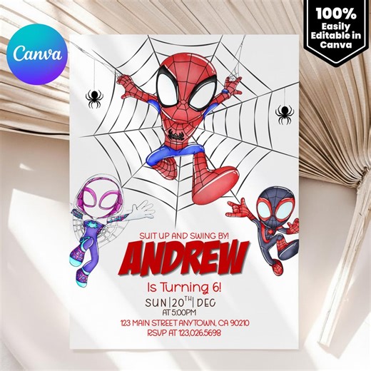 Spider Man Invitation, Spider-man Boys Birthday Party Digital Invitation, Kids Birthday Card, Digital Download, Editable Template Canva - Etsy Canada