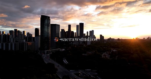 Aerial City Skyline Silhouette at Dramatic Golden Sunset