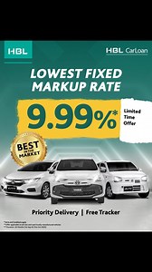 Whether it’s your first car or an upgrade, HBL CarLoan brings you unbeatable value with the lowest fixed markup rate of just 9.99%! Limited time offer! Apply now to get priority delivery and a free tracker! Visit your nearest HBL branch, call 111-111-425, or apply online at https://www.hbl.com/personal/loans/apply-for-car-loan #HBL #HBLCarLoan | HBL