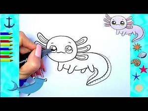 KAWAII Comment dessiner et colorier. dessin facile. Les animaux. Axolotl