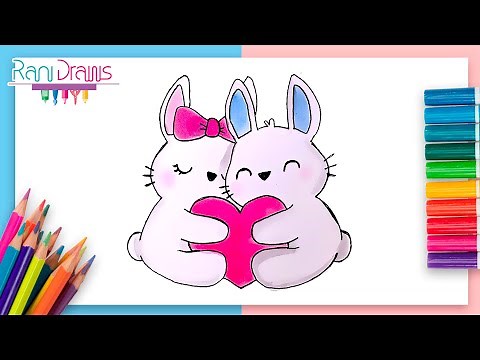 Cómo dibujar CONEJOS enamorados KAWAII - ideas de dibujos de amor kawaii fáciles