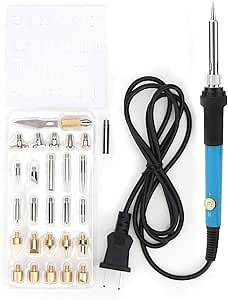 Wood Burning Kit, Pyrography Pen with Adjustable Temperature for Wood Leather Burning Carving Embossing Soldering with 27 Woodburning Points Soldering Tips(Blue)