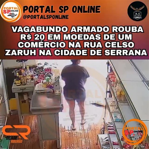 A ousadia da criminalidade voltou a assustar moradores de Serrana. Um larápio vagabundo, que aparentemente não quer saber de trabalhar, praticou um roubo em um comércio na Rua Celso Zaru e levou cerca de R$ 20,00 em dinheiro de uma vítimai Segundo informações, a vítima estava limpando o local, quando foi rendida pelo indivíduo que estava com uma arma cromada na cintura, usando o objeto para intimidar e mostrar que não estava para brincadeira. O criminoso agiu com frieza e fugiu logo após o roubo