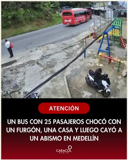 12 personas quedaron lesi0nadas; de esas, seis fueron llevadas a centros médicos. Todos los detalles AQUÍ: https://caracol.com.co/2025/12/22/un-bus-con-25-pasajeros-choco-con-un-furgon-una-casa-y-luego-cayo-a-un-abismo-en-medellin/ | Caracol Radio