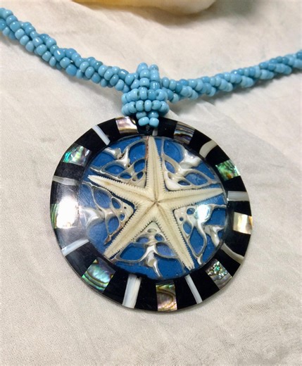 Vintage Starfish and Shell Pendant Beaded Necklace Ocean Beach Abalone Theme Retro Boho - Etsy