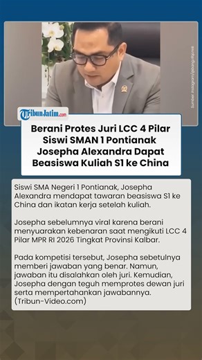 Siswi SMAN 1 Pontianak yang Protes Juri LCC 4 Pilar MPR Dapat Beasiswa ke China