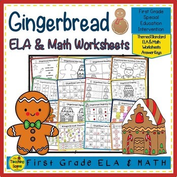 Gingerbread Themed First Grade ELA and Math Worksheets