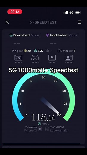 Speedtest 5G mit Deutsche Telekom 1000 Mbit/s