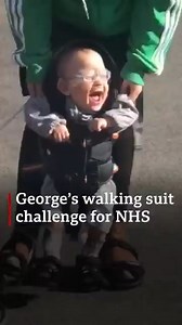 89K views · 499 reactions | So brave, so cute  Little George is following in the footsteps of Colonel Tom, travelling 100m a day in his walking suit. https://bbc.in/3bmE0rW | BBC Nottingham | Facebook