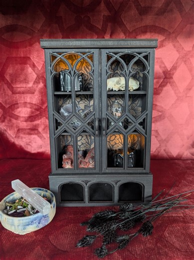 Gothic Witch Curio Cabinet - Black Stain Altar Cabinet, Apothecary Shelf - Wall Hanging or Freestanding - Etsy