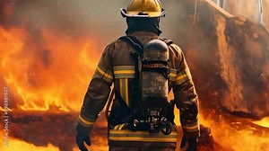 Firefighter Facing Intense Blaze During Wildfire Emphasizing Summer Fire Prevention and Heat-Related Risks