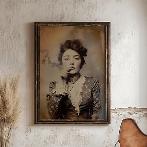 Vintage Saloon Girl Tintype Art Print: Sepia-toned Western Portrait - Etsy