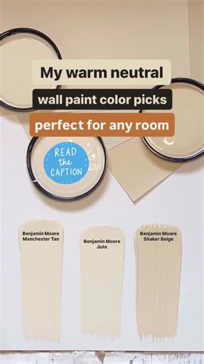 Karolina De Costa on Instagram: "Three Benjamin Moore wall paint color neutral beige picks for traditional spaces? Check out these warm go-with-anything shades. Benjamin Moore Manchester Tan HC-81: This warm golden beige is hefty enough to stand up in rooms with a lot of natural light but will look just as warm and soft in north facing rooms. Pair with warm woods like cherry and mahogany. For trim, woodwork and doors pair with a soft white like Benjamin Moore White Dove. For accents try moody bl