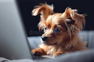 Cute Puppy at Laptop Computer. Dog Looking at the Screen of Laptop Computer at Home Stock Photo - Image of notebook, surfing: 286605256