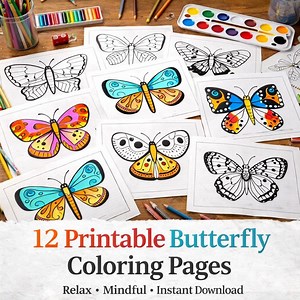 Butterfly Coloring Pages for Adults – 12 Unique Printable Page and Moth Designs, Relaxing Coloring Book, Coloring Print - Etsy