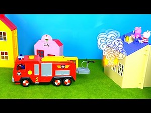 Fire Truck rescues Peppa Pig | toy vehicles for kids