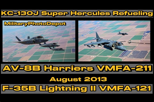 Marine Aerial Refueler Transport Squadron 352 “Raiders” conducted fixed-wing aerial refueling training with AV-8B Harriers from Marine Attack Squadron 211 “Wake Island Avengers” and F-35Bs from Marine Fighter Attack Squadron 121 “Green Knights” over eastern California, Aug. 27. 2013 | MilitaryPhotoDepot