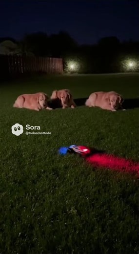 Golden Retrievers Chase Flashing RC Car at Night! #dogfun #rccar
