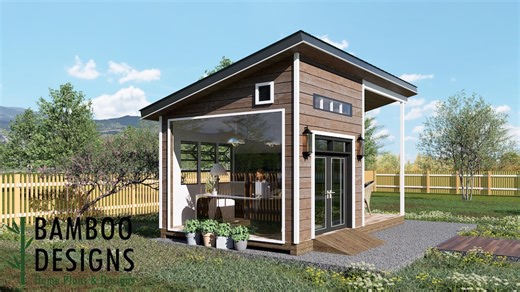 Korr 12x20 Backyard Office Shed Plan – Modern Sloped Roof Studio With Porch | DIY Building Plans (PDF) - Etsy