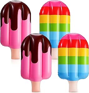 4 Pcs 36 Inch Inflatable Ice Cream Blow up Rainbow Ice Cream Inflatable Summer Decorations for Summer Pool Beach Birthday Party Decor