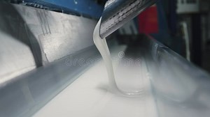 Linoleum Technology Production. Application of PVC-layer on the Linoleum. Stock Footage - Video of business, machinery: 183896686