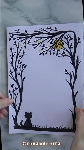 CUTE BORDER DESIGN for NOTEBOOK, PROJECT FILE and JOURNAL 🐈‍⬛ HOW TO DRAW A BLACK CAT FOR HALLOWEEN