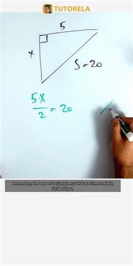 Solve Triangle Height X: Area 20, Base 5 #Math #Triangle #AreaOfATriangle