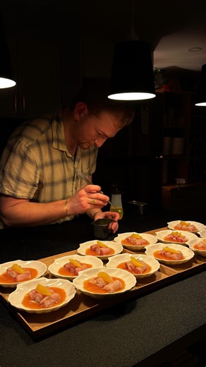 Burrow on Instagram: "Course 3: Yellowtail with Citrus and Jicama Yellowtail, fresh jicama, and lime leaf aioli in a sauce of grapefruit, blood orange, and rose. Finished with Buddha’s hand and navel orange zest, and yuzu oil."