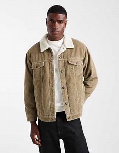 Levi's relaxed fit cord sherpa trucker jacket in beige | ASOS