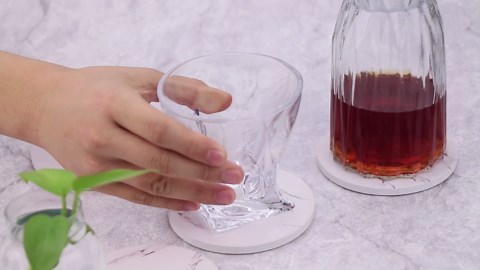 Coasters for Drinks, Absorbent Ceramic Stone Coasters Set with Metal Holder Stand, Cork Base, Marble Surface Pattern, Cups Place Mats for Home Decor, Set of 6 - White