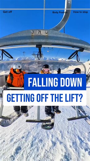 Falling When Getting Off the Lift? Follow These Steps 1. Get ready while sitting on the lift: place your back hand on the seat. This will be an extra point of support. 2. Don’t rush to get off first. Wait until others start moving, then get off last for a clearer path. 3. When the safety bar lifts, place your snowboard flat on the snow. 4. Next, step onto your board with weight on your front foot, holding onto the lift seat with your back hand 5. Once on the board, position your back foot in fro