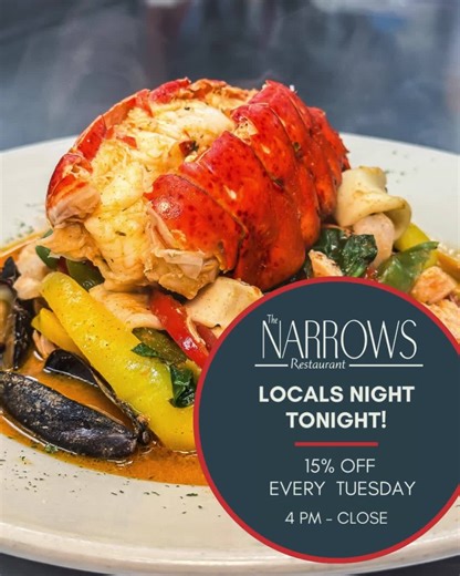 Tonight is Locals' Night at The Narrows! 🎉 Queen Anne’s County locals, join us for 15% off your full check starting at 4 PM. Celebrate community with good eats, waterfront views, and the people who make QAC home. 💙 | The Narrows Restaurant