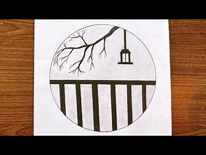 Super easy nature scenery drawing for beginners // Pencil drawing in a circle _ step by step