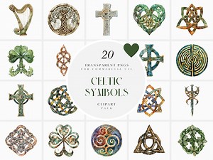 Watercolor Ornate Celtic Symbols Clipart, Runes, Gaelic, Triskelion, Shamrock, St Patrick's, Tree of Life, Transparent PNG, Commercial Use - Etsy