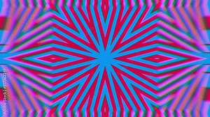 A vibrant, symmetrical pattern featuring star shapes and bold colors, creating a mesmerizing optical illusion.