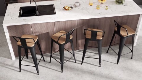 Metal Bar Stools Set of 4 Industrial Bar Height Stools with Back Bar Chairs