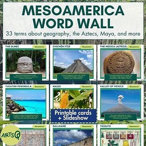 Mesoamerica Word Wall Cards | Aztec Maya Olmec Vocabulary Bundle w/ Slides