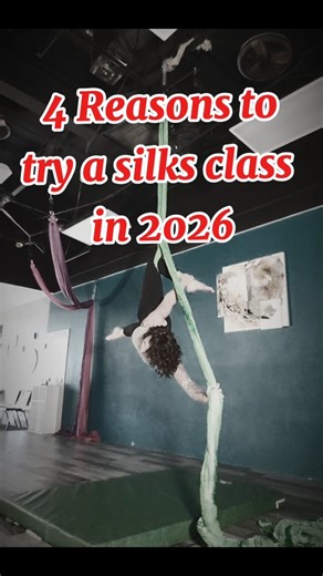 4 Reasons to Try Aerial Silks in 2026 ✨ 1. Build strength without the gym grind You’ll gain real core, arm, and grip strength—without counting reps or staring at a wall. 🧠 2. Reset your mind while you move Silks demand focus, which means stress takes a back seat and your brain finally gets a break. 💪 3. Feel powerful (even as a beginner) Every class is progress—climbs, wraps, and shapes you didn’t think your body could do. 🌈 4. Do something that actually excites you Workouts don’t have to be 